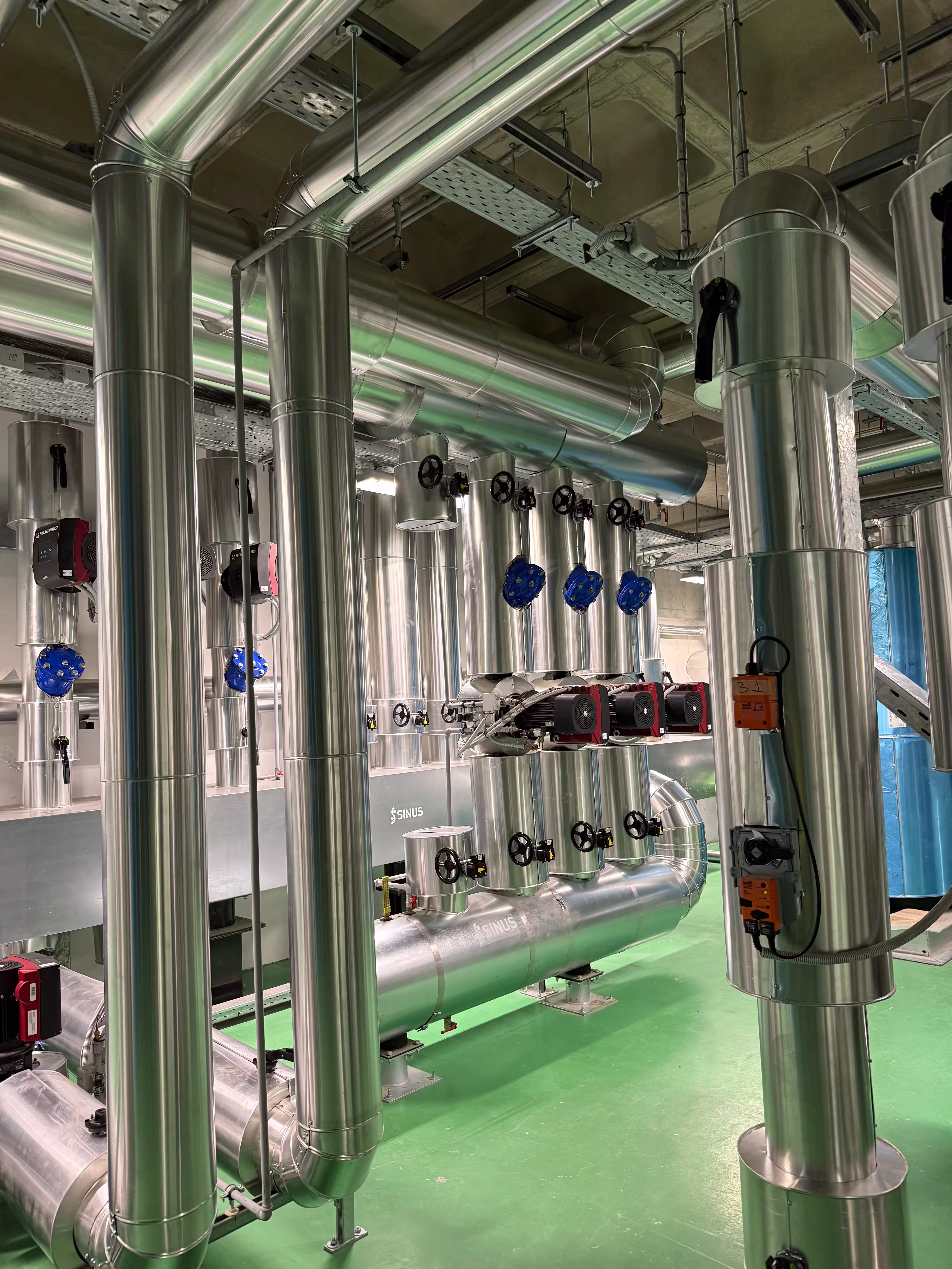 Mechanical plant room with insulated pipework